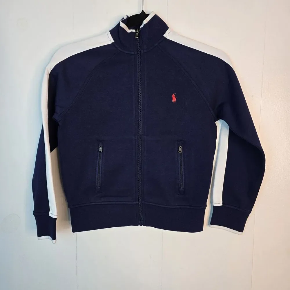 Polo‎ Ralph Lauren Double Knit Track Jacket Full-Zip Striped Blue Boys Small $98